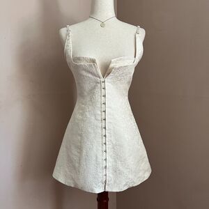 Murci Cream Brocade Corset Mini Dress Hook Eye Coquette Bridal Balletcore US 2